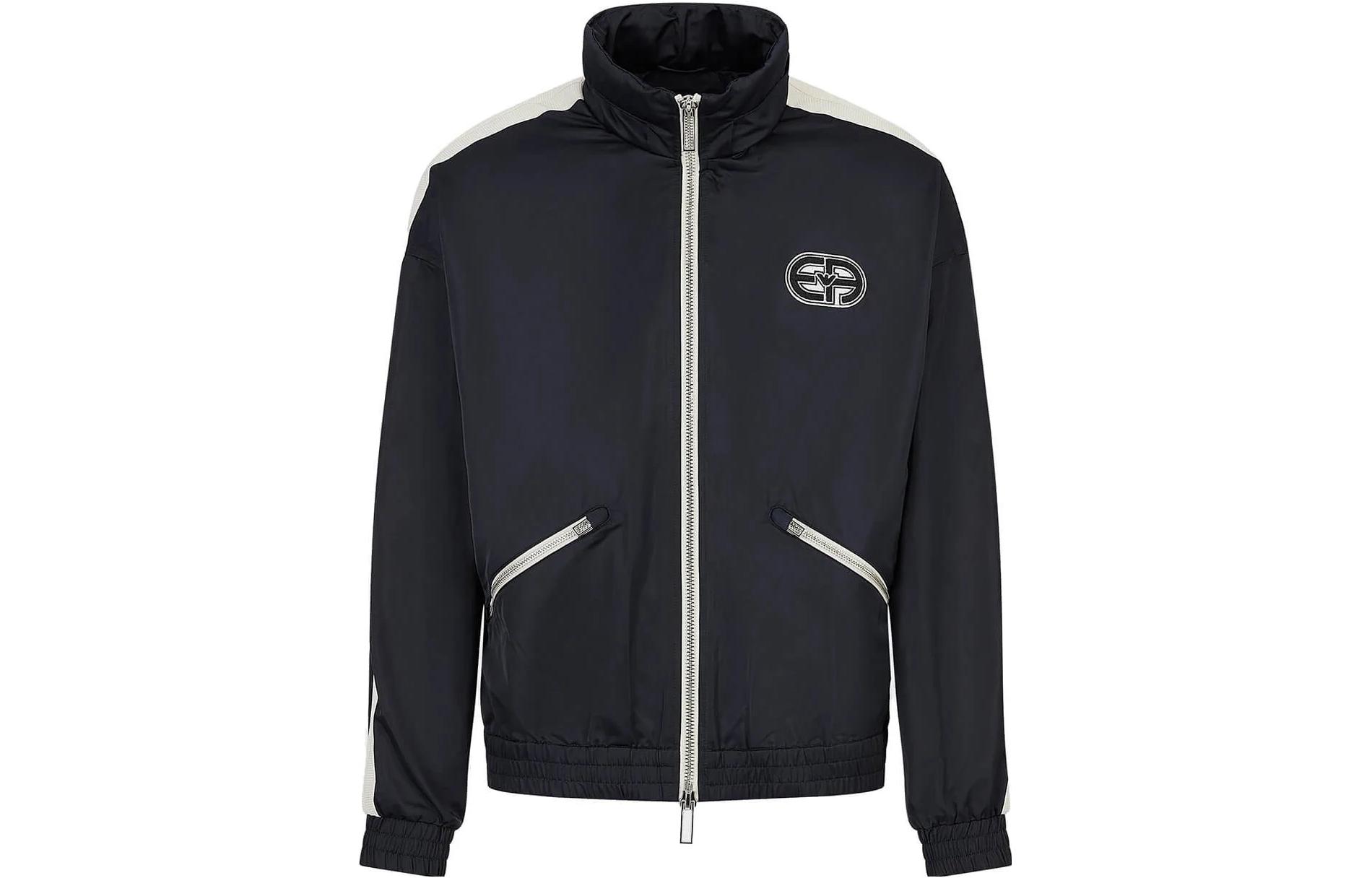 Emporio Armani SS23 Logo Print Zip-Up Jacket Black Long Sleeve 3R1BR0-1NRYZ-0920