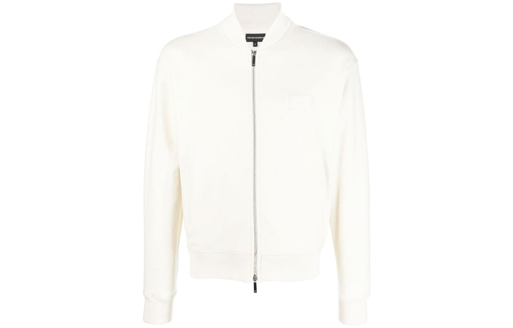 Emporio Armani SS23 Logo Print Zip Baseball Jacket White 6L1B6Q-1JS4Z-01C2