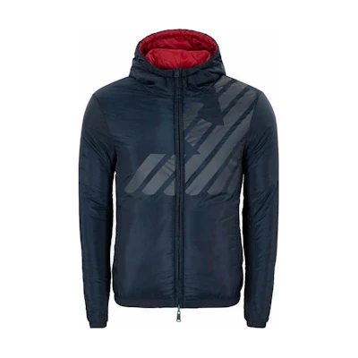 Emporio Armani SS23 Logo Print Zip Hoodie Jacket Navy Blue 6Z1B97-1NUNZ-F907