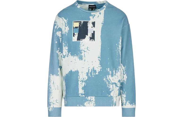 Emporio Armani SS23 Loose Ink Print Crewneck Sweatshirt Light Blue Menswear 3R1M6R1-JWFZ1-F722
