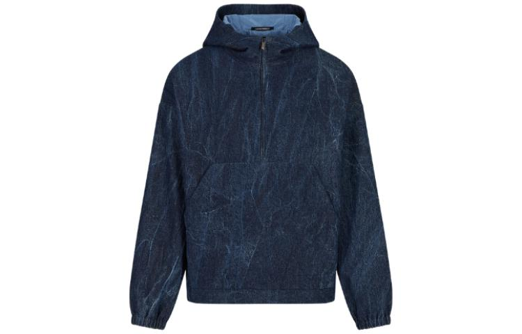 Emporio Armani SS23 Marble Print Casual Hoodie - Denim Blue D41R07-D1004-0918