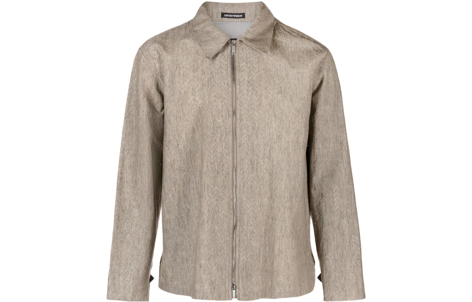 Emporio Armani SS23 Mesh Polo Zipper Jacket Men’s Light Brown D41R51-D1241-118