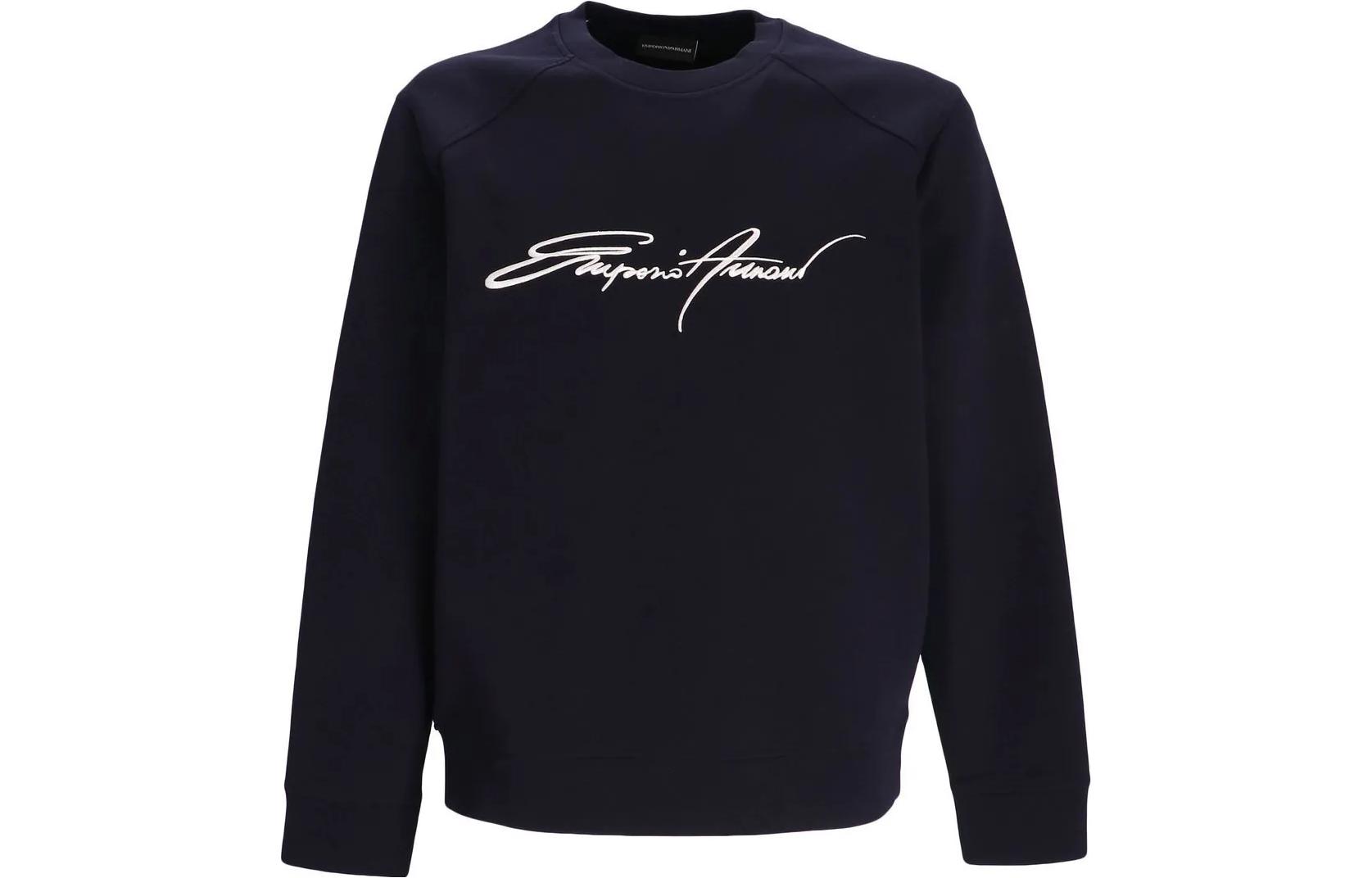 Emporio Armani SS23 Midnight Blue Letter Print Crewneck Long Sleeve Sweatshirt Men 6L1MP3-1JHSZ-09G9