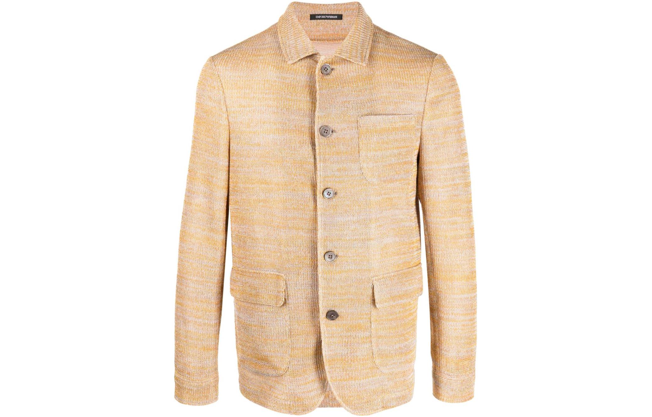 Emporio Armani SS23 Mixed Knit Cotton Long Sleeve Jacket Ochre Yellow Mens D41G54-D1D15-211