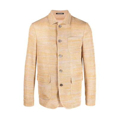 Emporio Armani SS23 Mixed Knit Cotton Long Sleeve Jacket Ochre Yellow Mens D41G54-D1D15-211