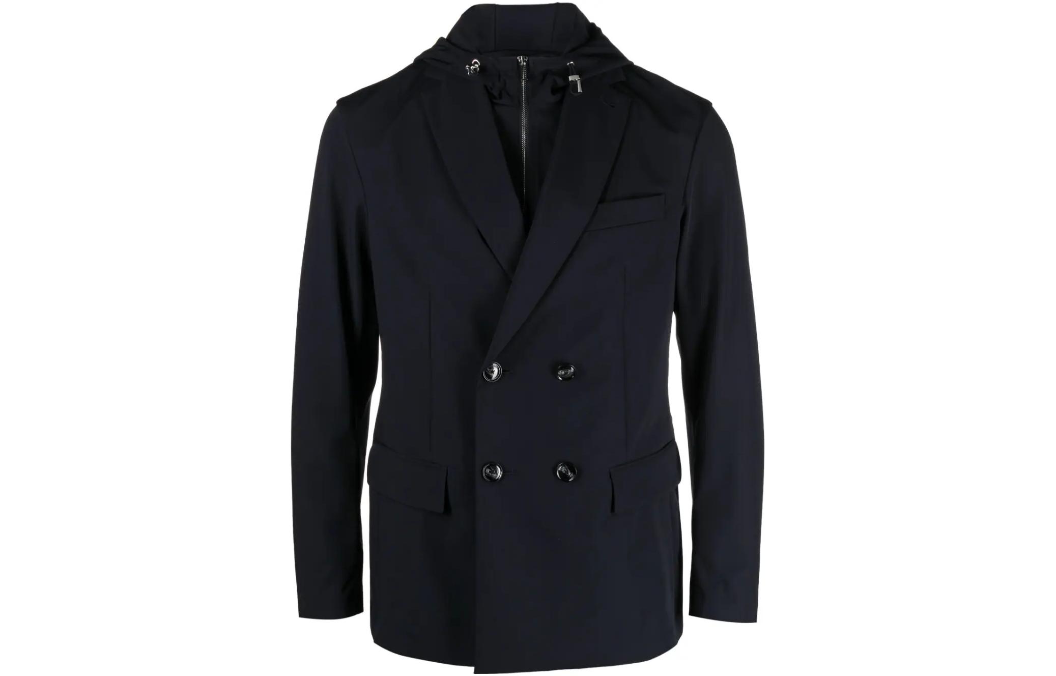 Emporio Armani SS23 Navy Blue Double-Breasted Hooded Jacket 3R1GL9-1NNIZ-0920