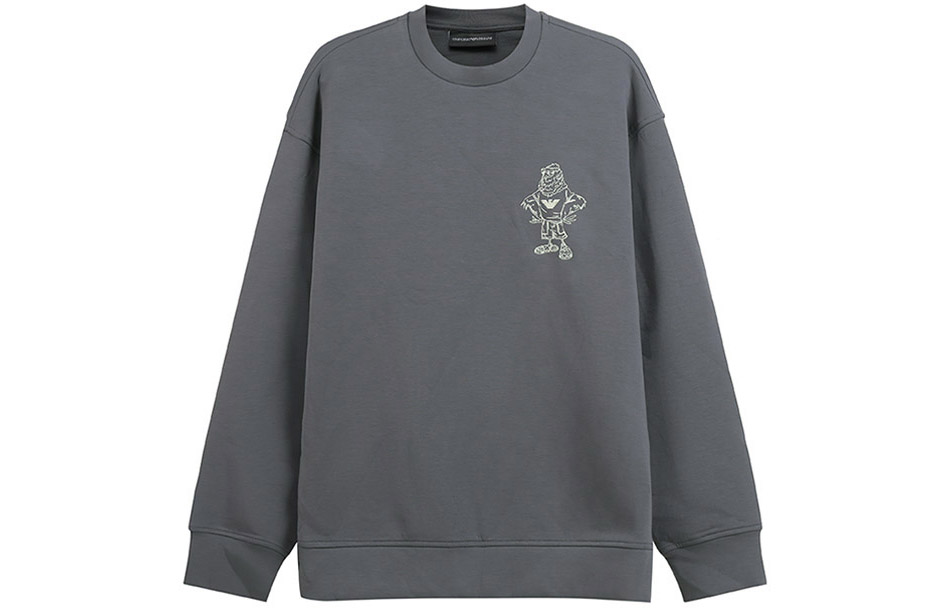 Emporio Armani SS23 Pattern Print Crewneck Loose Sweatshirt Men Iron Gray 3R1MDM-1JHSZ-0651
