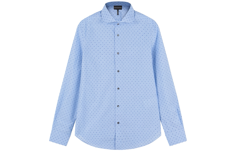 Emporio Armani SS23 Pattern Print Single-Breasted Long Sleeve Shirt Light Blue Mens. 3R1C86-1K0BZ-F742