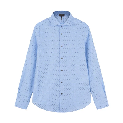 Emporio Armani SS23 Pattern Print Single-Breasted Long Sleeve Shirt Light Blue Mens. 3R1C86-1K0BZ-F742