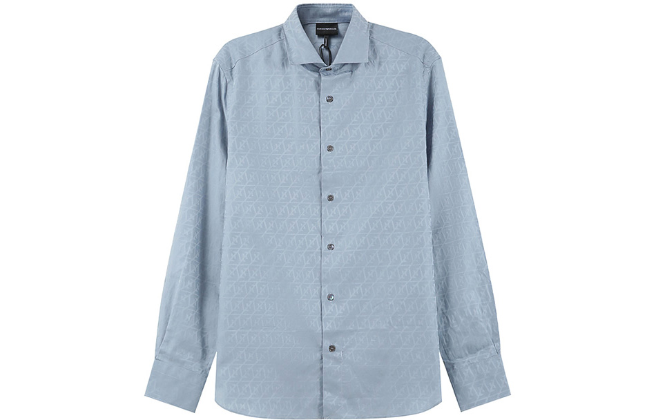 EMPORIO ARMANI SS23 Patterned Button-Up Collared Long Sleeve Shirt Grey Blue Men 3R1C86-1K0DZ-F748