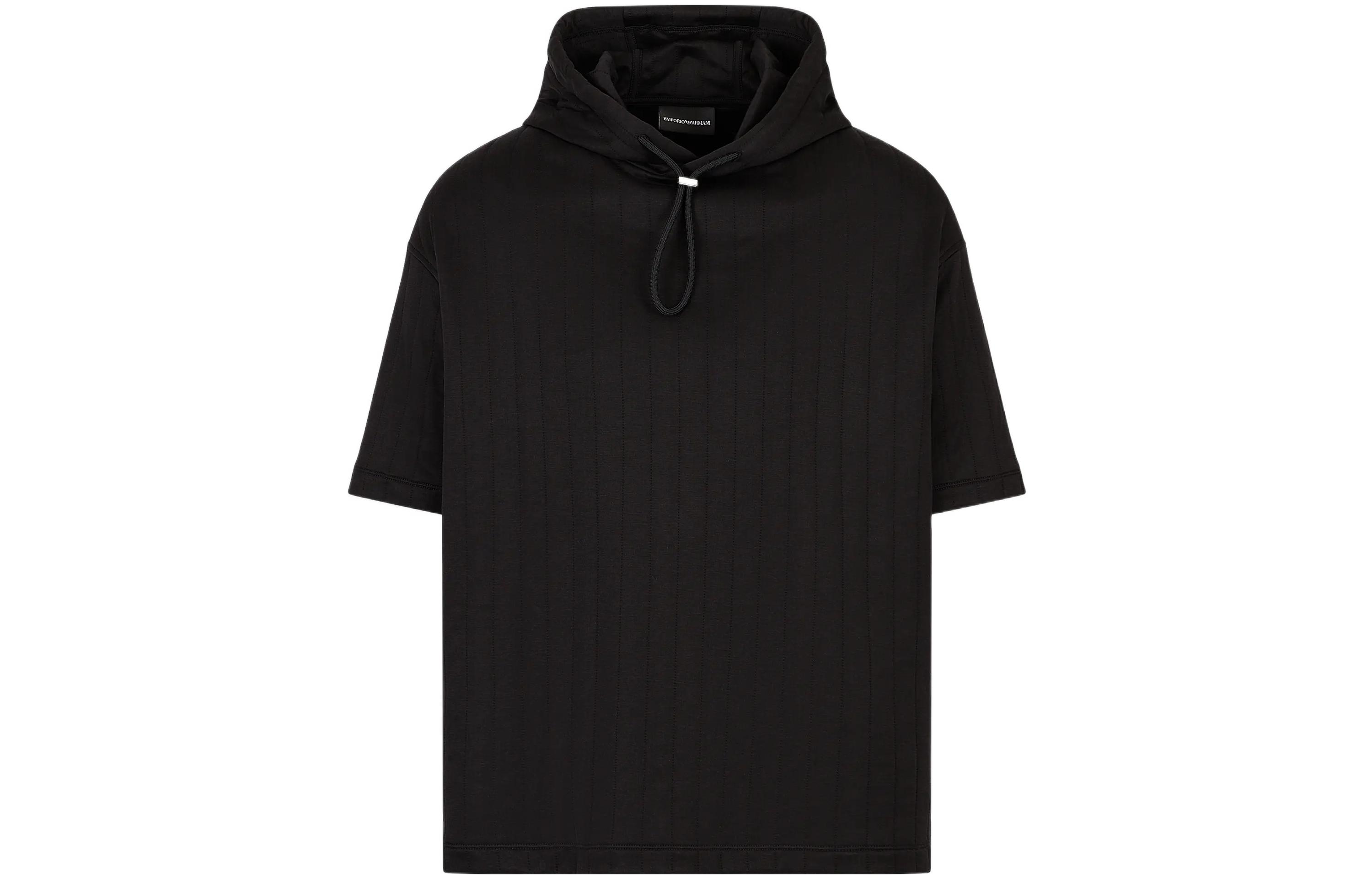 Emporio Armani SS23 Quilted Short Sleeve Hoodie Black 3R1MBD-1JIQZ-0999