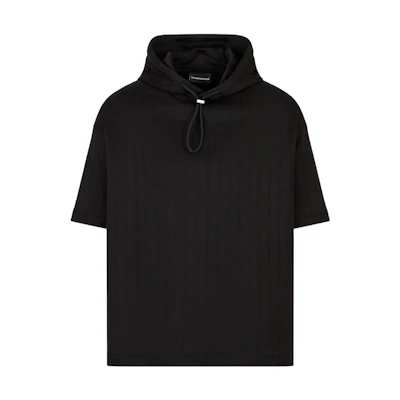 Emporio Armani SS23 Quilted Short Sleeve Hoodie Black 3R1MBD-1JIQZ-0999