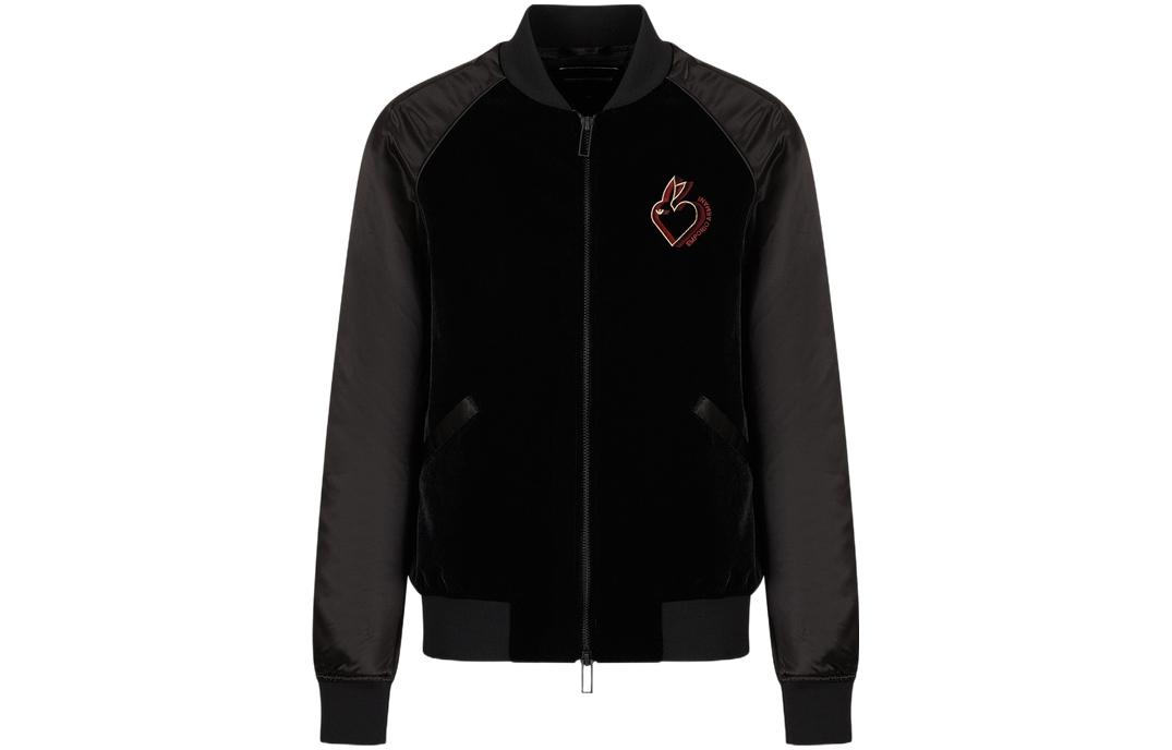 Order EMPORIO ARMANI SS23 兔子刺繡緞面飛行夾克 男款 黑色 3R1BD5-1NSAZ-0999