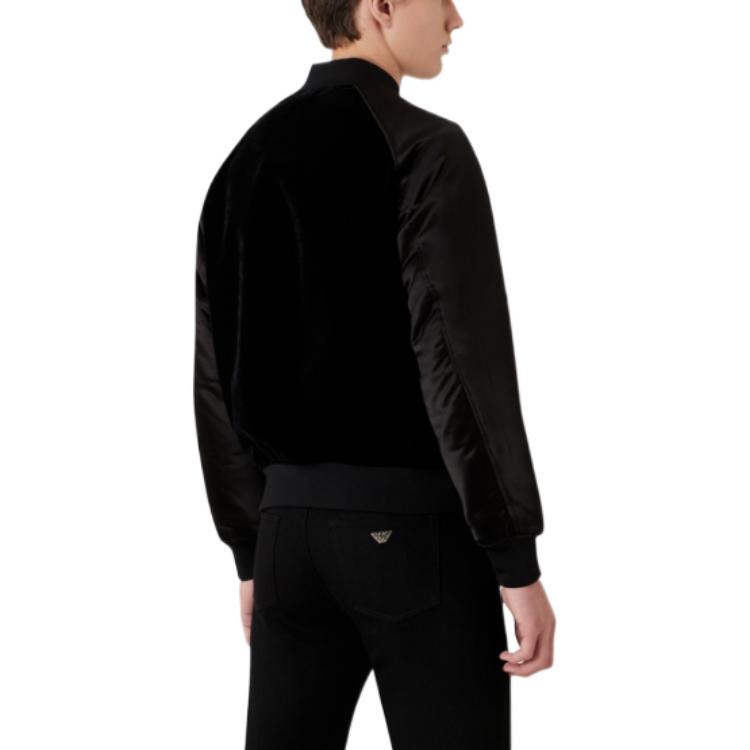 Shop EMPORIO ARMANI SS23 兔子刺繡緞面飛行夾克 男款 黑色 3R1BD5-1NSAZ-0999