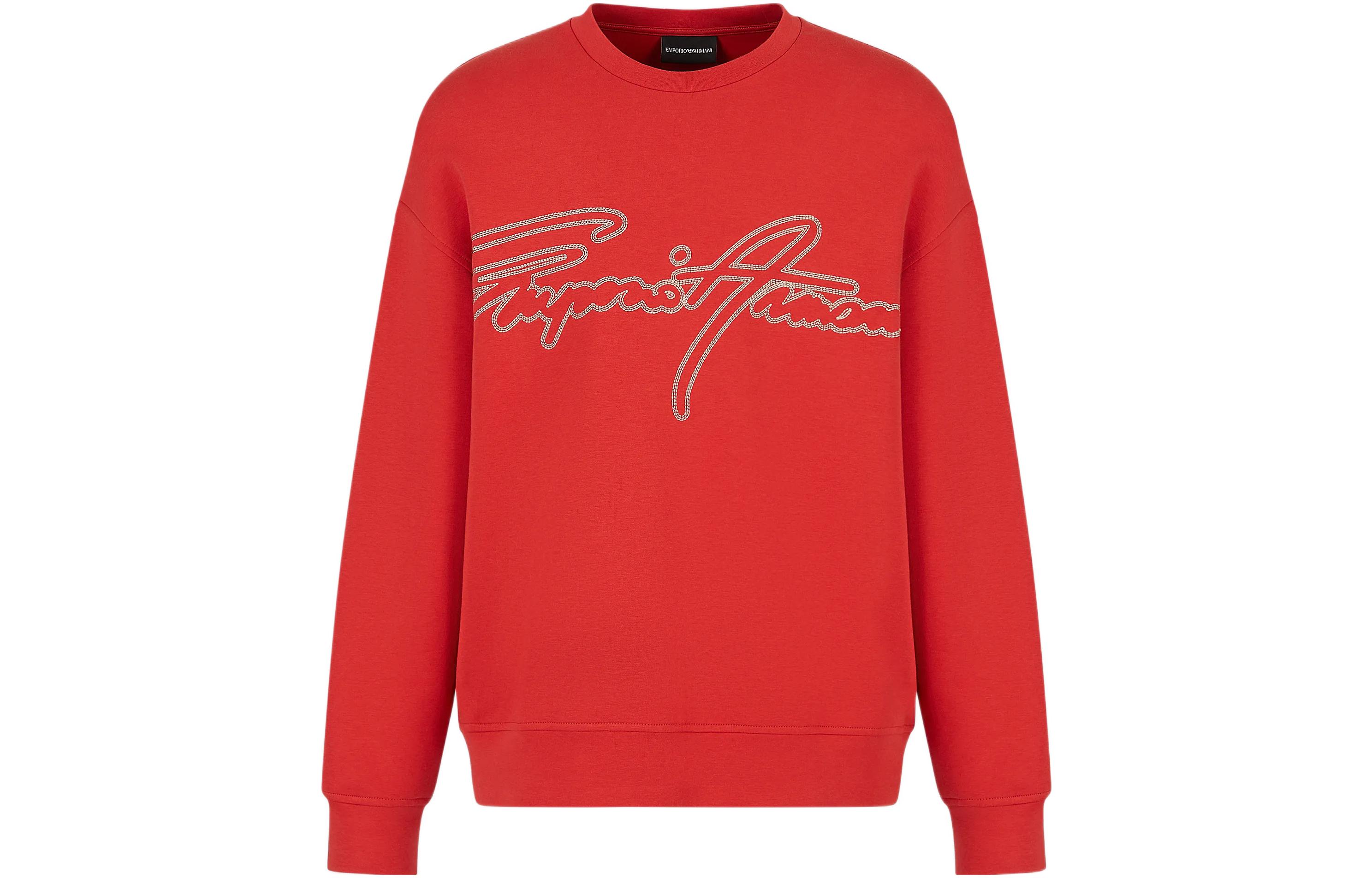 Emporio Armani SS23 Red Logo Print Crewneck Long Sleeve Sweatshirt 3R1MDK-1JHSZ-0261