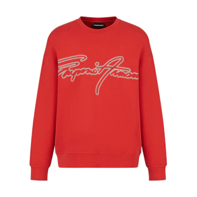 Emporio Armani SS23 Red Logo Print Crewneck Long Sleeve Sweatshirt 3R1MDK-1JHSZ-0261
