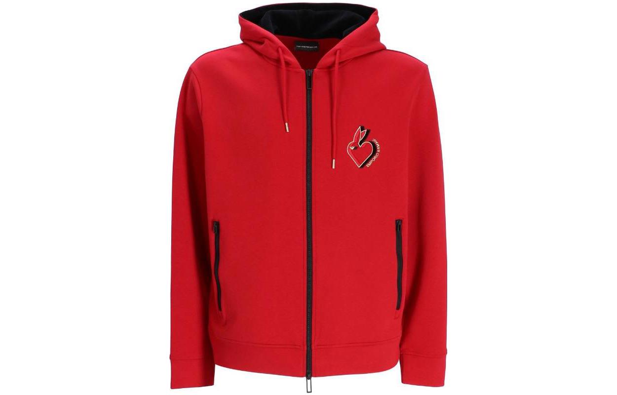 Emporio Armani SS23 Red Rabbit Embroidered Zip Hoodie Mens 3R1MBK-1JHSZ-0357