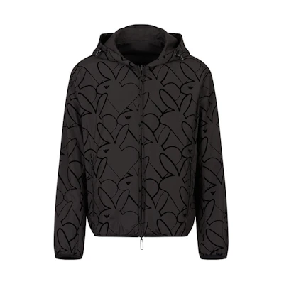 Emporio Armani SS23 Reversible Hooded Jacket Black Lunar Rabbit Print. 3R1BD4-1NRZZ-F062