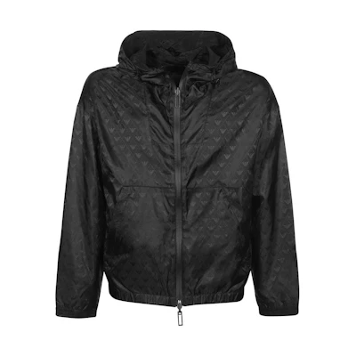 EMPORIO ARMANI SS23 Reversible Logo Print Hooded Jacket Black. 3R1BQ9-1NVSZ-F073