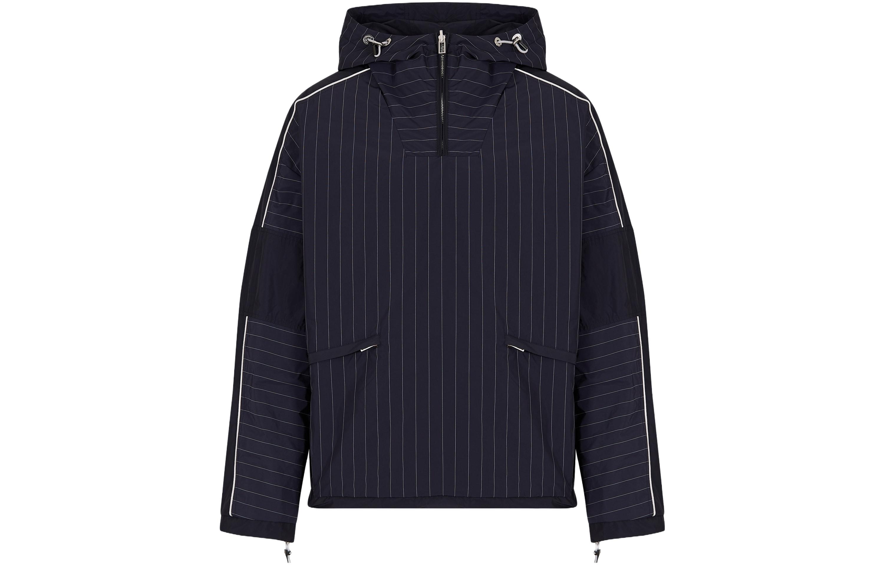 Emporio Armani SS23 Reversible Striped Hooded Jacket Blue Men 3R1BR9-1NVXZ-0920