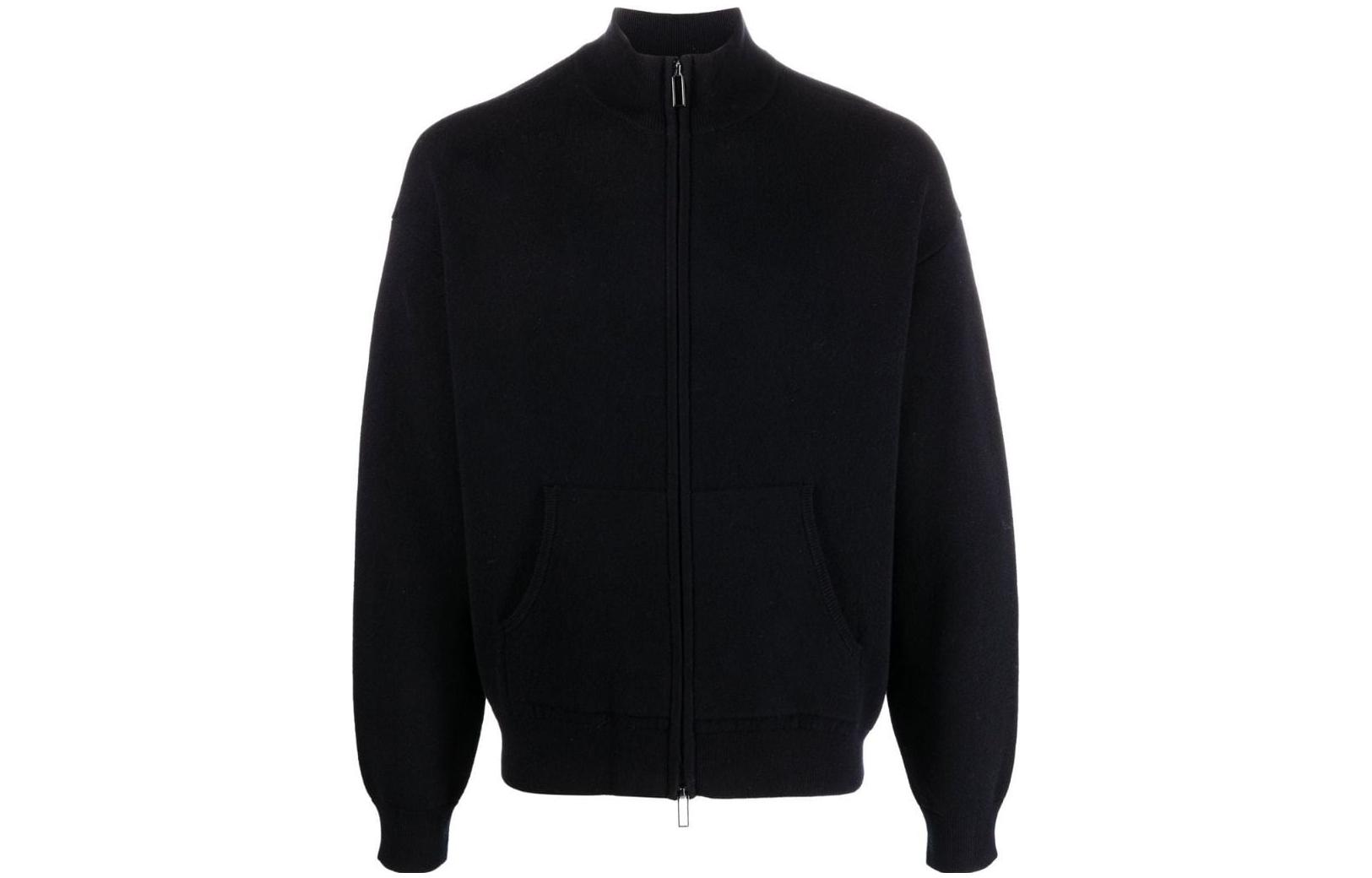 Emporio Armani SS23 Ribbed Knit Zip-Up Sweatshirt Black 3R1MX4-1MDUZ-0920