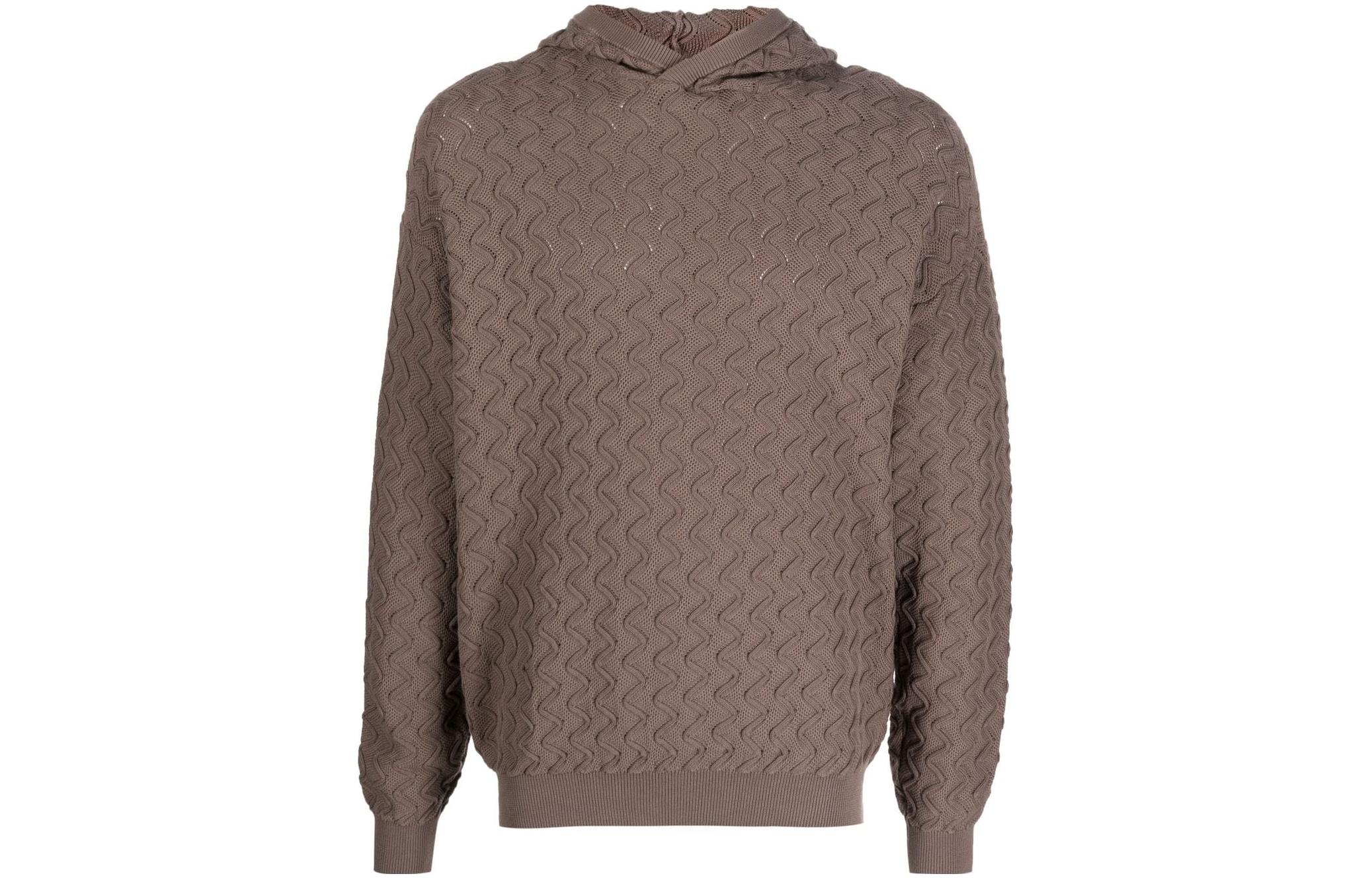 Emporio Armani SS23 Sand Yellow Ribbed Knit Hoodie 3R1MXR-1MFQZ-F406