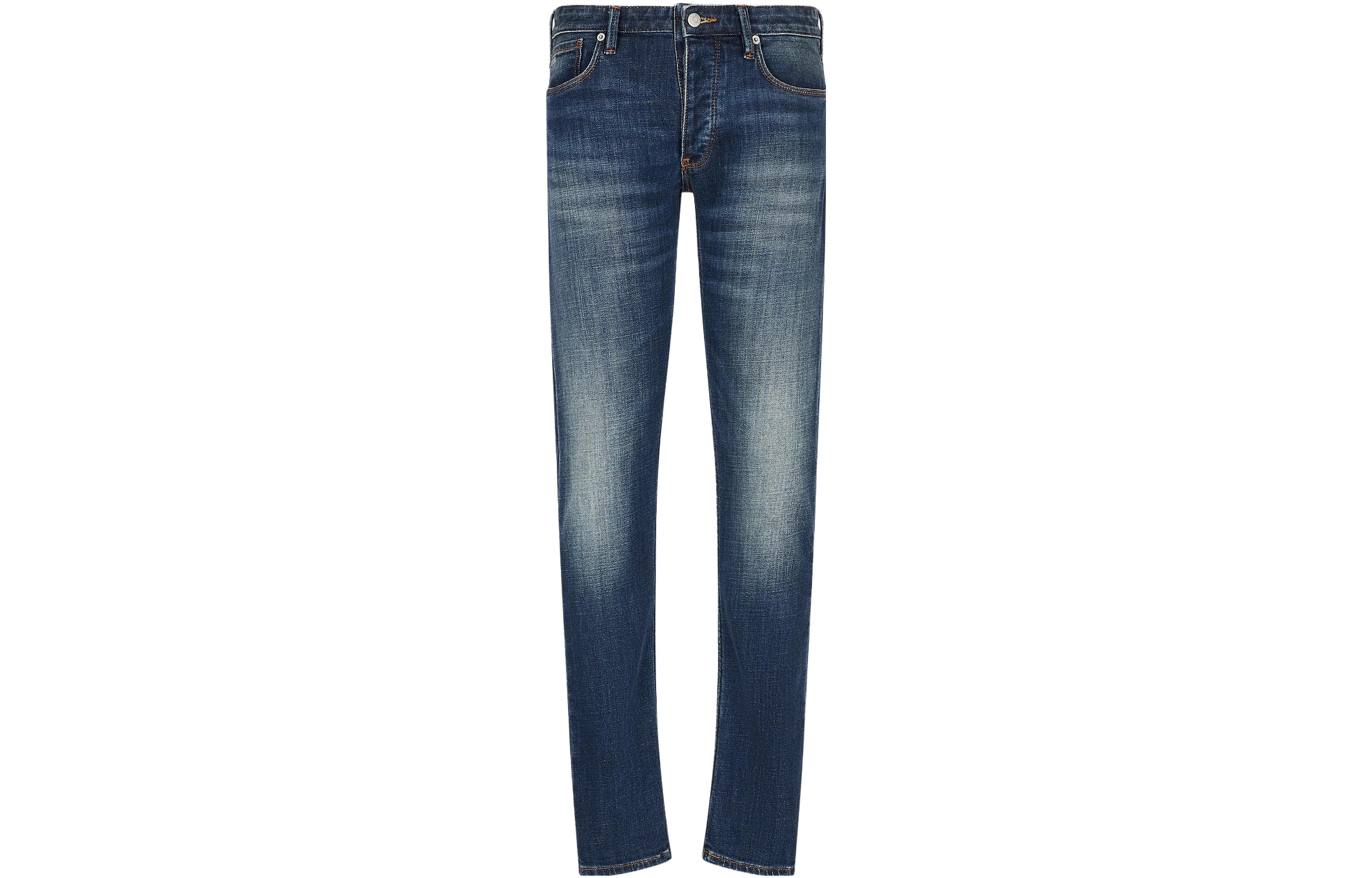 Emporio Armani SS23 Slim-Fit Distressed Logo Jeans Men Denim Blue. 3R1J75-1D0DZ-0941