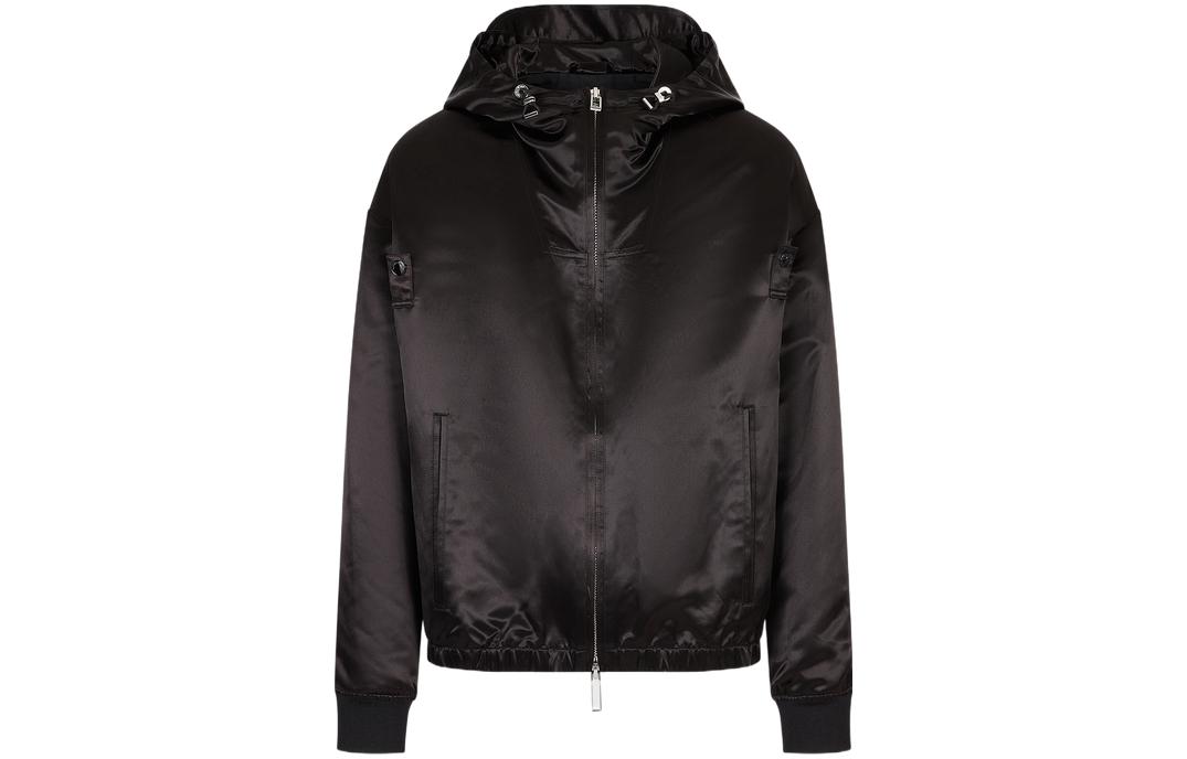 Emporio Armani SS23 Solid Glossy Zip Drawstring Jacket - Black 3R1BC9-1NRXZ-0999