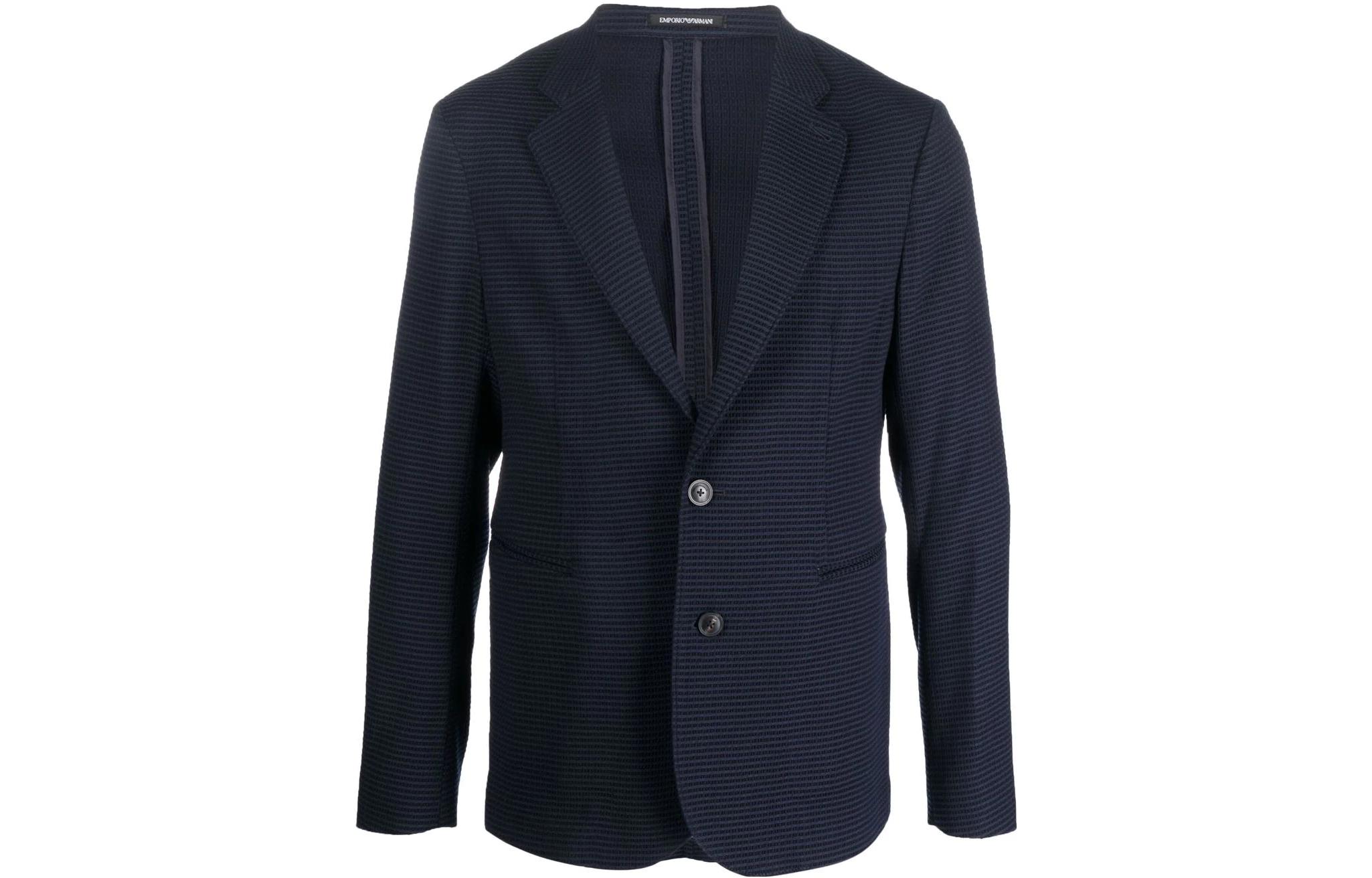 EMPORIO ARMANI SS23 Solid Textured Single-Breasted Blazer Men’s Blue. H31G3-7C105-6920