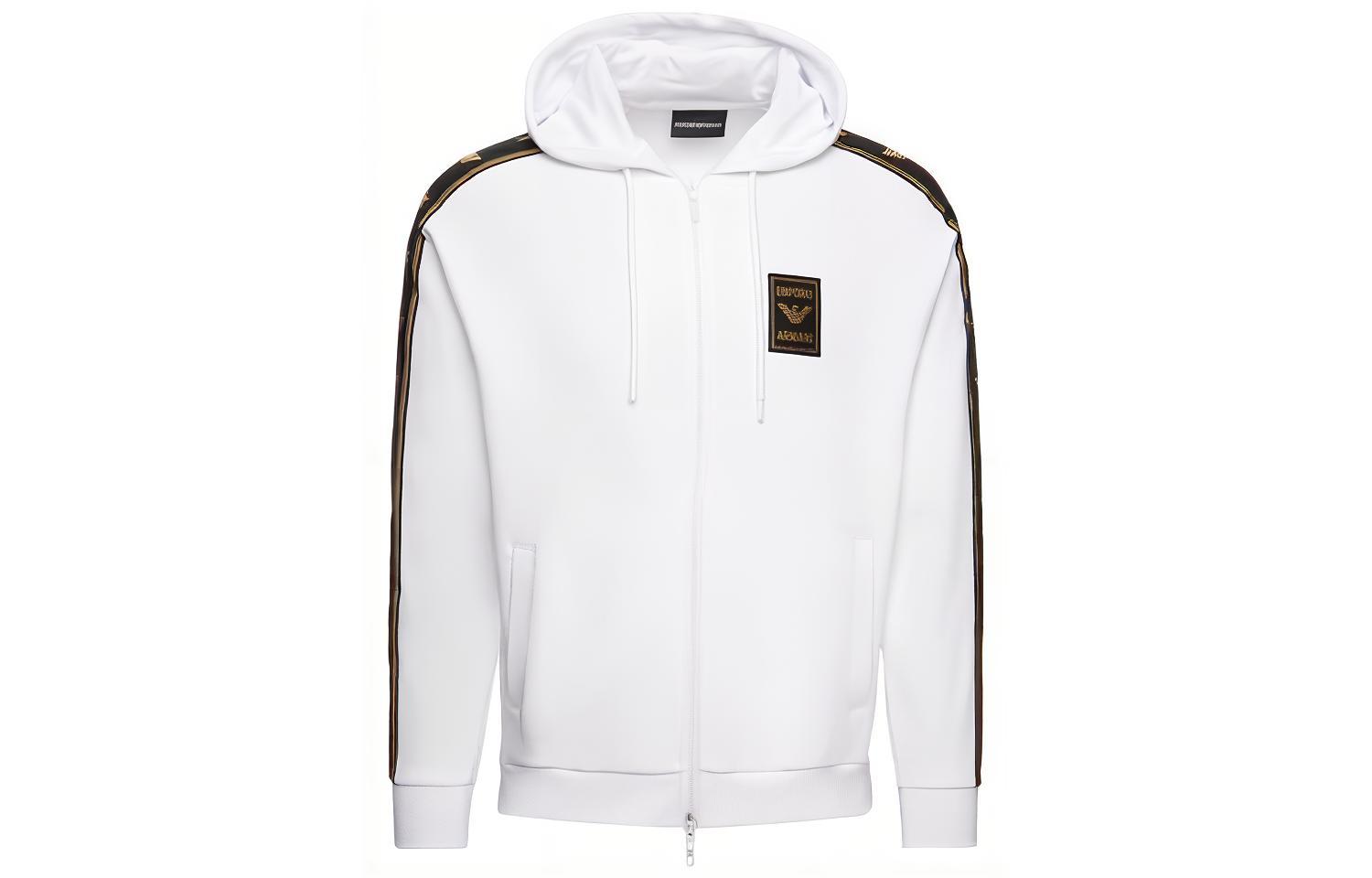 Emporio Armani SS23 Striped Logo Zip-Up Hoodie Men’s White 6G1MG6-1J07Z-0100