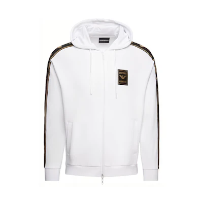 Emporio Armani SS23 Striped Logo Zip-Up Hoodie Men’s White 6G1MG6-1J07Z-0100