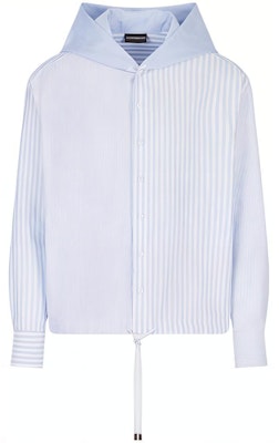Emporio Armani SS23 Striped Print Hooded Long Sleeve Shirt Men Light Blue D41FA3-D110C-1019 Order Emporio Armani SS23 Striped Print Hooded Long Sleeve Shirt Men Light Blue D41FA3-D110C-1019
