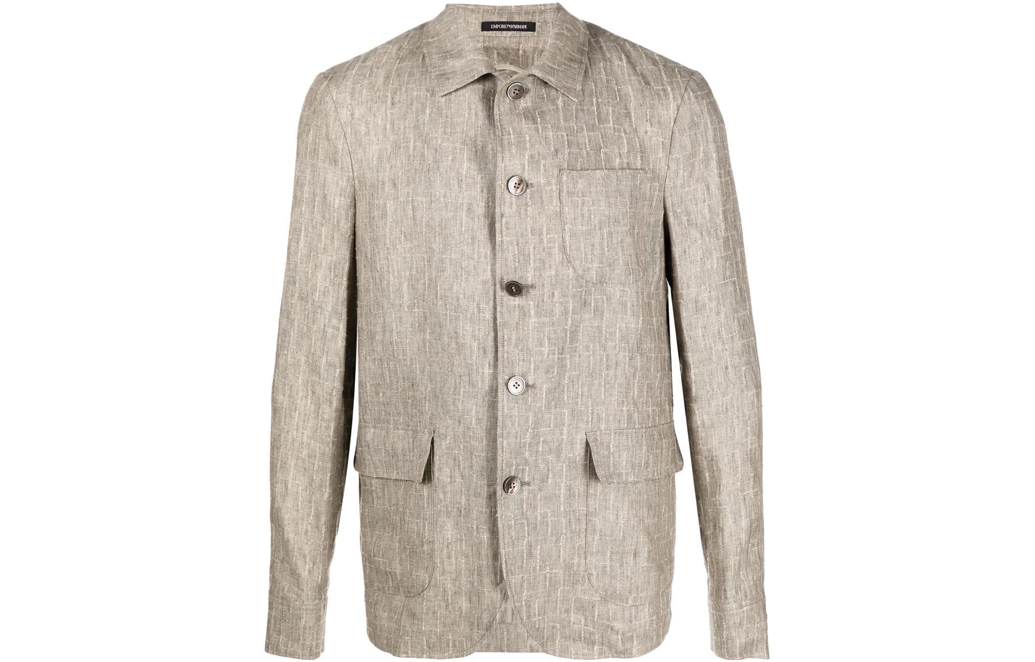 Emporio Armani SS23 Textured Single-Breasted Shirt Jacket Beige D41G53-D1449-231