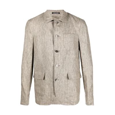 Emporio Armani SS23 Textured Single-Breasted Shirt Jacket Beige D41G53-D1449-231