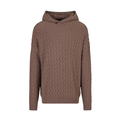 Emporio Armani SS23 Textured Wave Pattern Brown Hoodie for Men 3R1MXR1-MFQZ1-F406