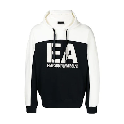 Emporio Armani SS23 White/Black Logo Hoodie with Drawstring Embroidery 6L1MB1-1JHSZ-0920