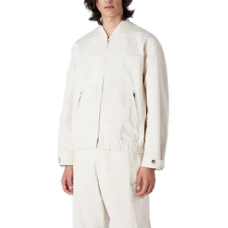 Shop Emporio Armani SS23 白色刺繡Logo拉鍊棒球外套 3R1B6X1-DS9Z1-0101