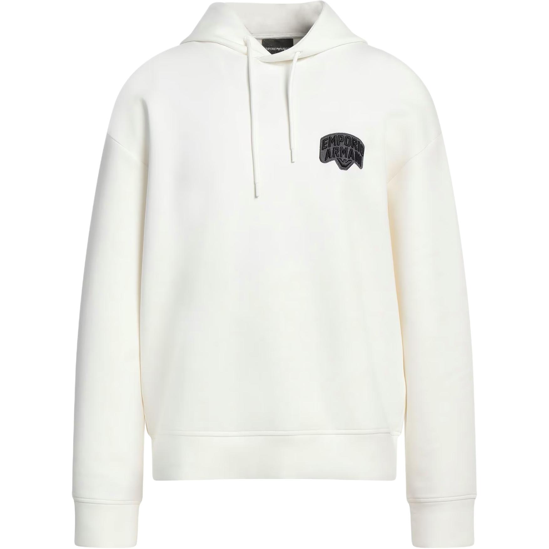 EMPORIO ARMANI SS23 White Embroidered Oversized Pullover Hoodie for Men. 3R1MBG-1JHSZ1-0101