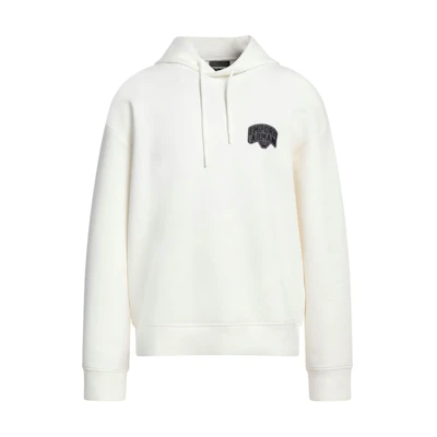 EMPORIO ARMANI SS23 White Embroidered Oversized Pullover Hoodie for Men. 3R1MBG-1JHSZ1-0101