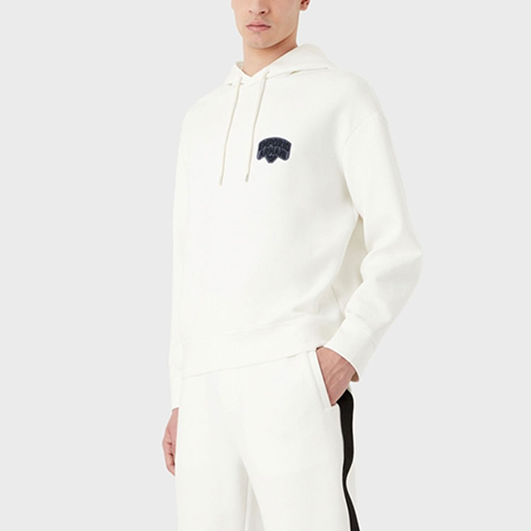 EMPORIO ARMANI SS23 White Embroidered Oversized Pullover Hoodie for Men. 3R1MBG-1JHSZ1-0101 圖 5