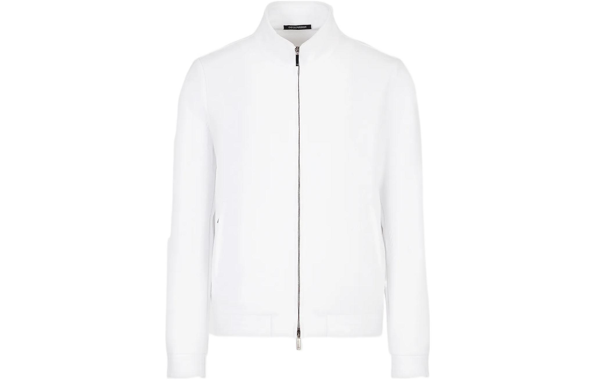 Emporio Armani SS23 White Jacquard Eagle Logo Zip-Up Jacket for Men D41R29-D1008-1101