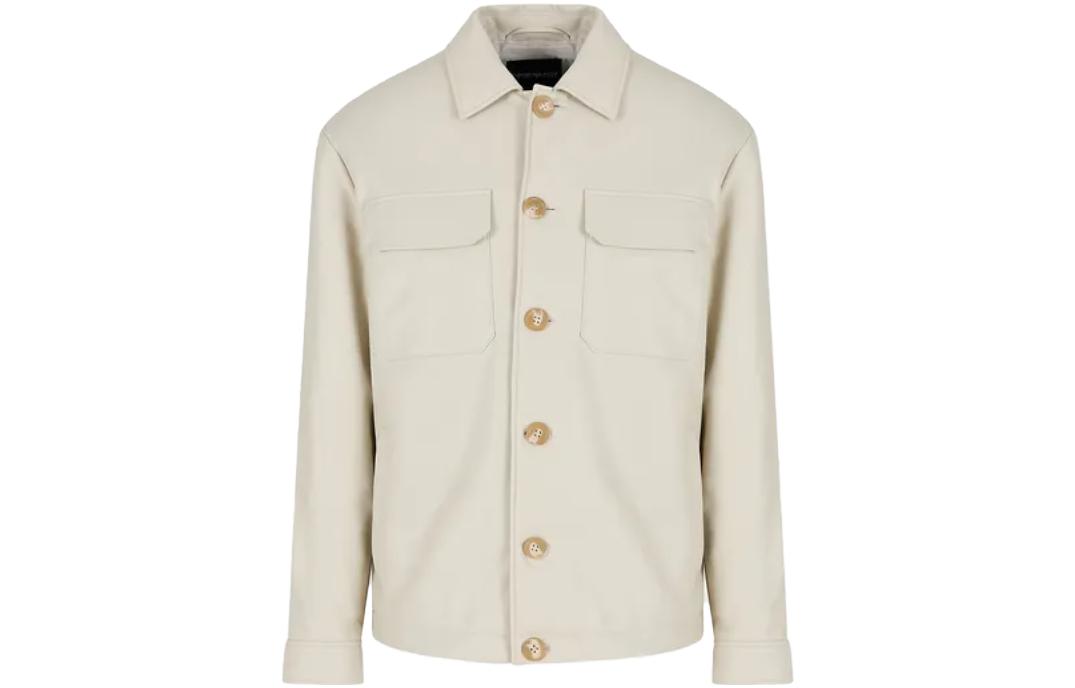 Emporio Armani SS23 White Leather Square Neck Belted Jacket H41R80-E1P80-1104