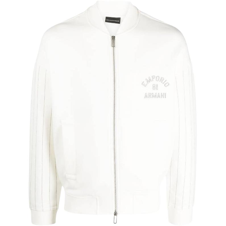 Emporio Armani SS23 White Logo Print Zip-Up Baseball Jacket 3R1MDG-1JHSZ-0101