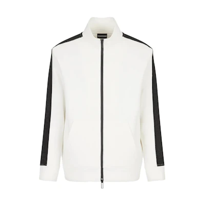 Emporio Armani SS23 White Logo Zip-Up Track Jacket for Men 3R1MBA1-JHSZ1-0101