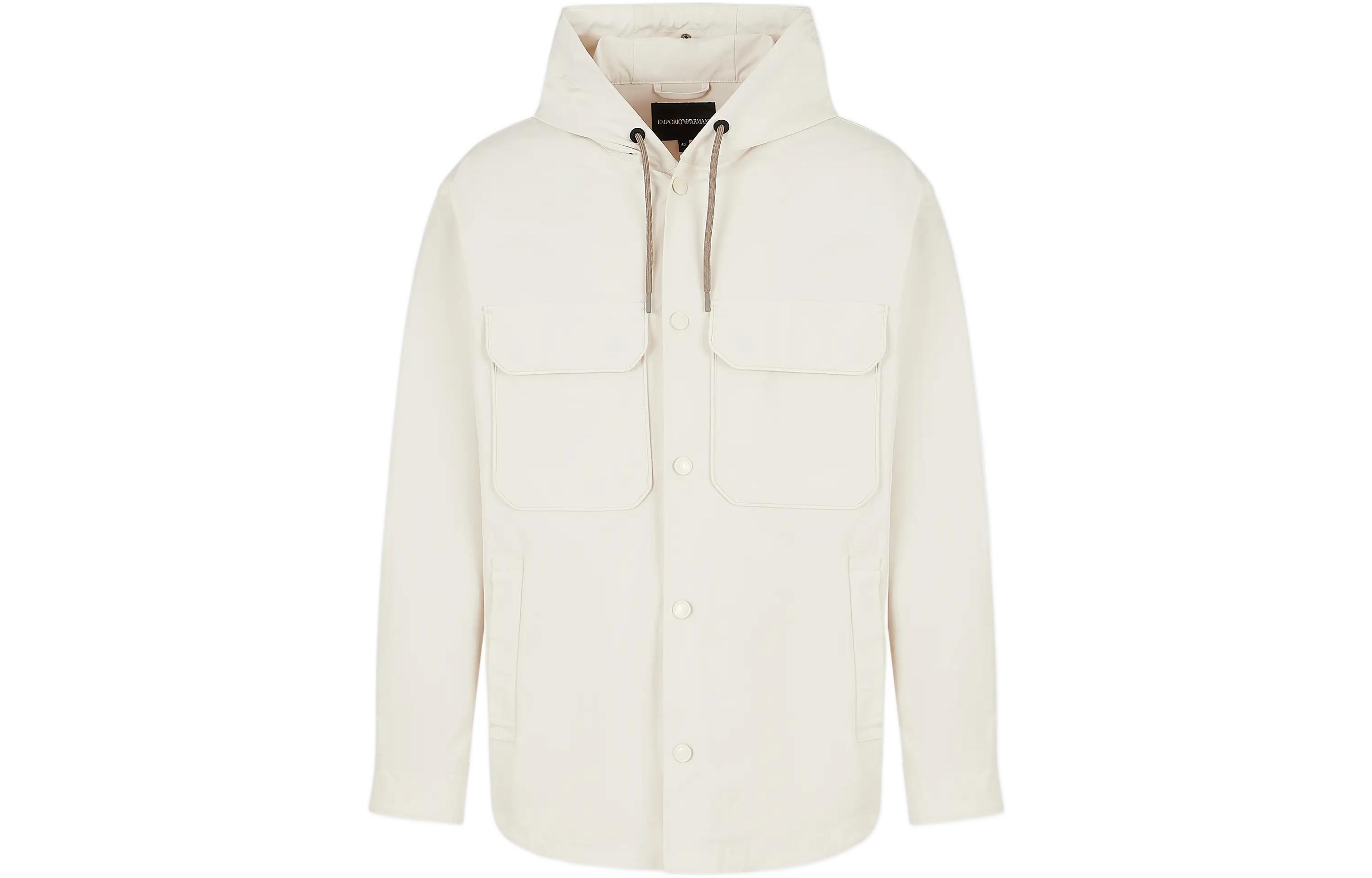 Emporio Armani SS23 White Solid Drawstring Hooded Jacket 3R1BN0-1NTFZ-0133