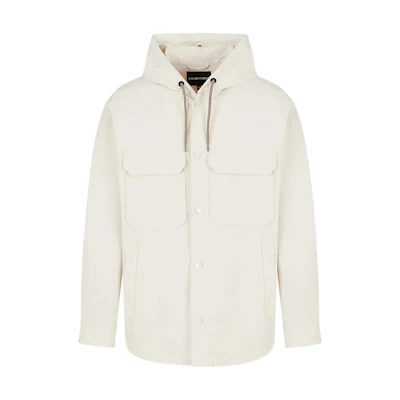 Emporio Armani SS23 White Solid Drawstring Hooded Jacket 3R1BN0-1NTFZ-0133