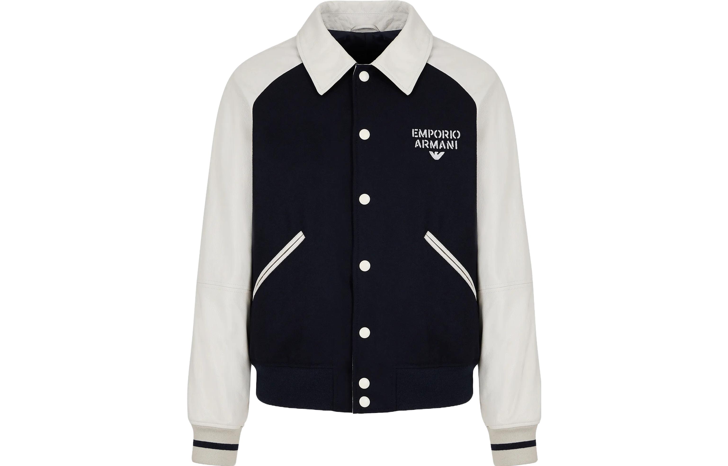 Emporio Armani SS23 Wool Blouson Leather Sleeves Logo Black White Jacket H41R78-E1P78-1019