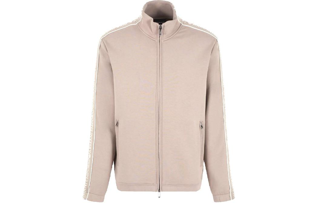 EMPORIO ARMANI SS24  Beige Zip-Up Sweatshirt with Logo Embroidery. 3D1M69-1JHSZ-0650