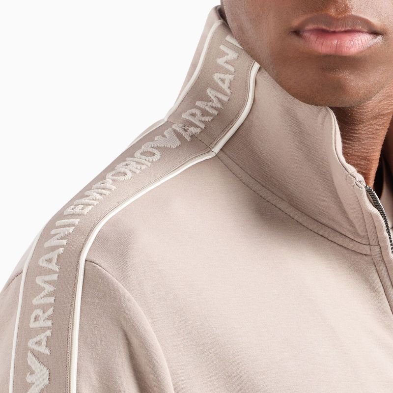 Purchase エンポリオアルマーニ SS24 ベージュ ジップアップ スウェットシャツ ロゴ刺繍入り 3D1M69-1JHSZ-0650