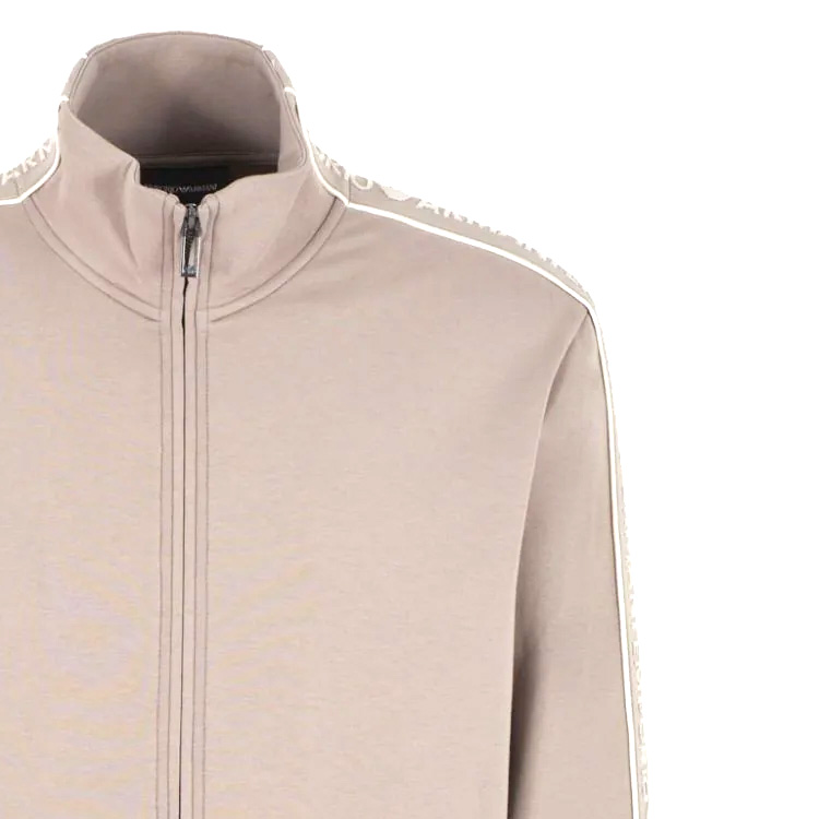 Sizing エンポリオアルマーニ SS24 ベージュ ジップアップ スウェットシャツ ロゴ刺繍入り 3D1M69-1JHSZ-0650